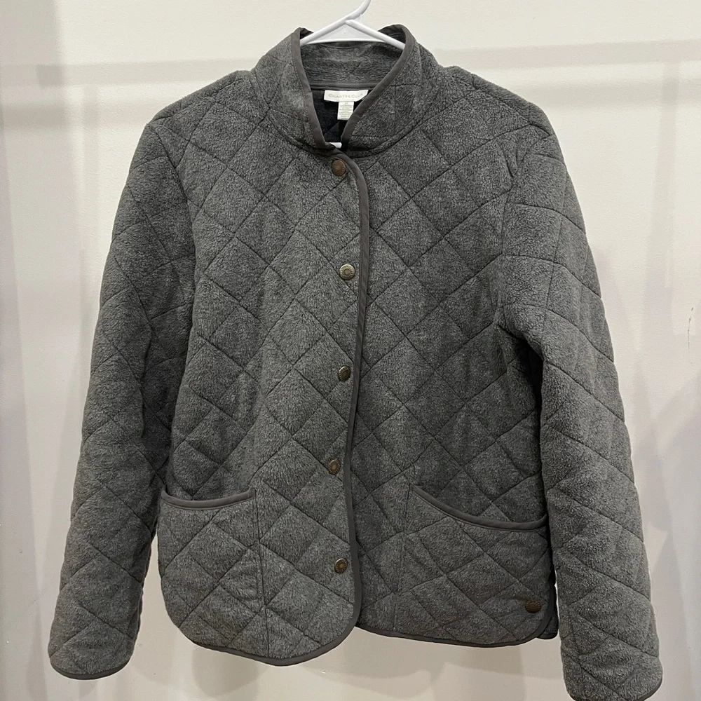 Charter Club Quilted Mandarin Collar Jacket Blouse Gray Pockets - Picture 1 of 4